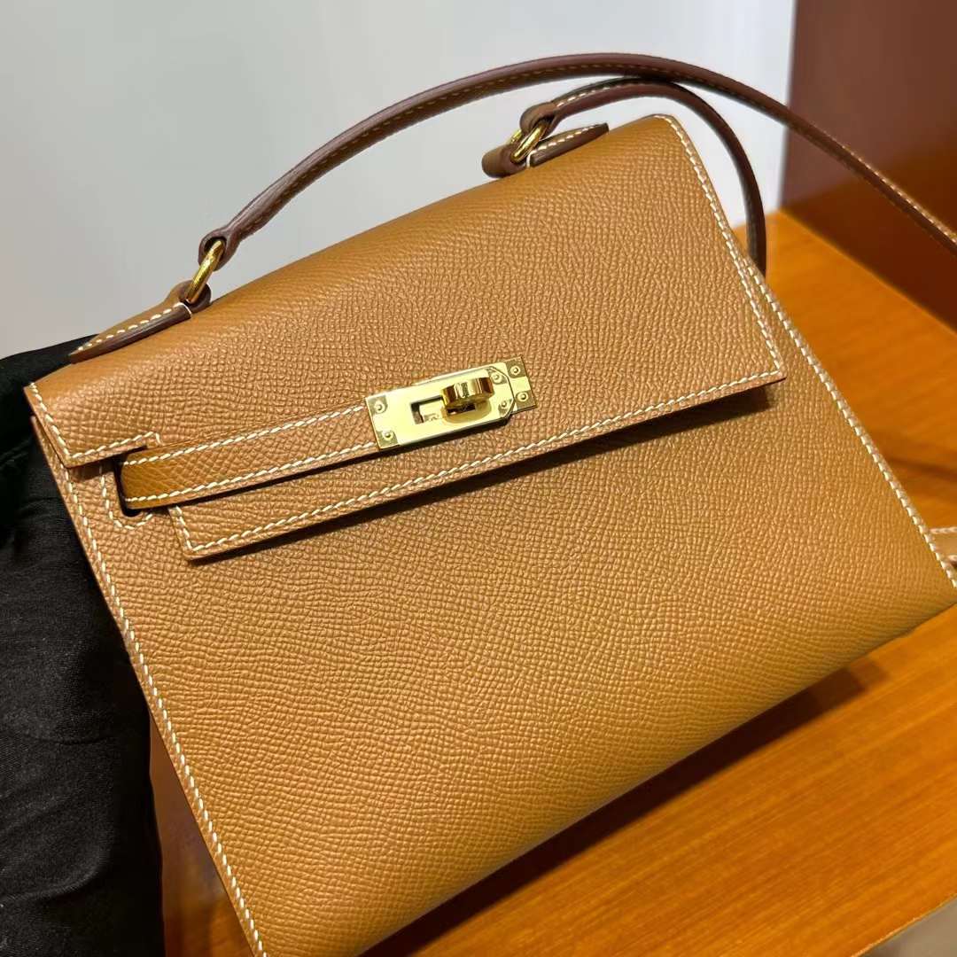 Hermès（爱马仕）Kelly Desordre Epsom Ck37 金棕色 金扣 20cm 全手工蜡线缝 Ghw