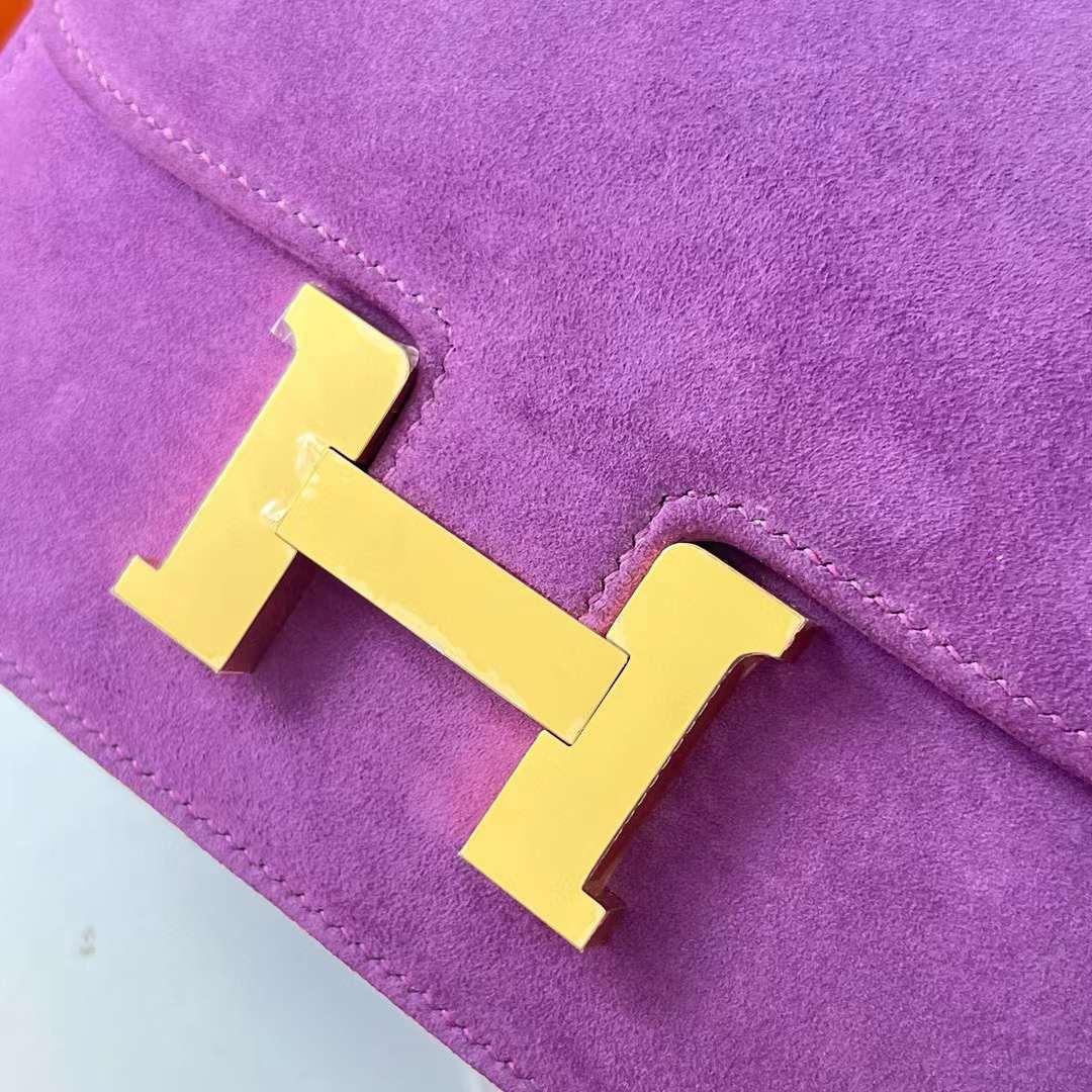 Hermès（爱马仕）Constance 空姐包 麂皮 Suede 紫罗兰 金扣 19cm 全手工蜡线缝 Ghw