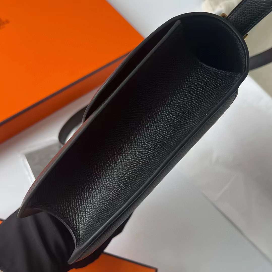Hermès（爱马仕） Constance 空姐包 1-24cm Epsom Ck89 黑色 金扣 24cm 全手工蜡线缝 Ghw