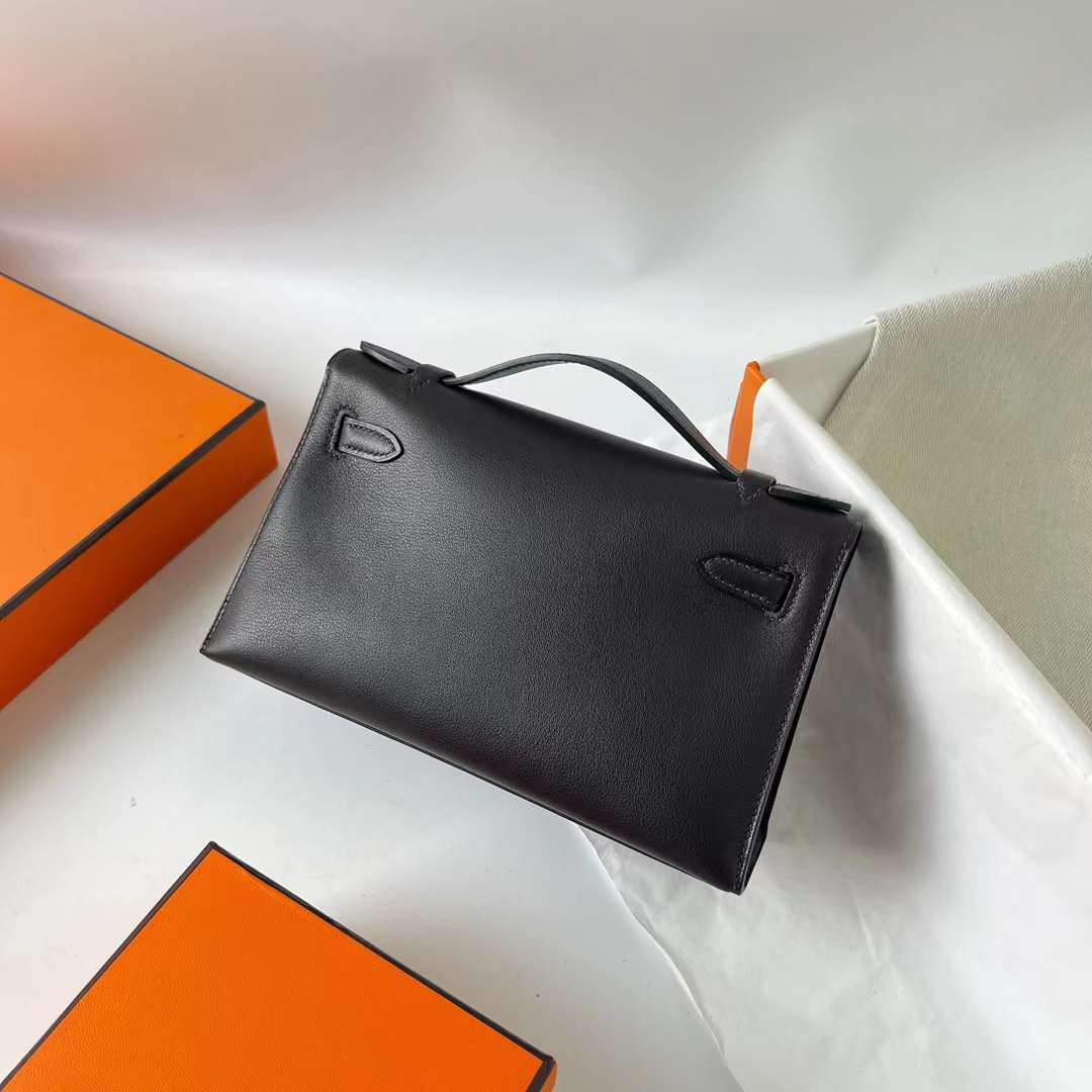 Hermès（爱马仕）Mini Kelly Pochette Swift Ck46 乌木色 银扣 22cm 全手工蜡线缝 Phw