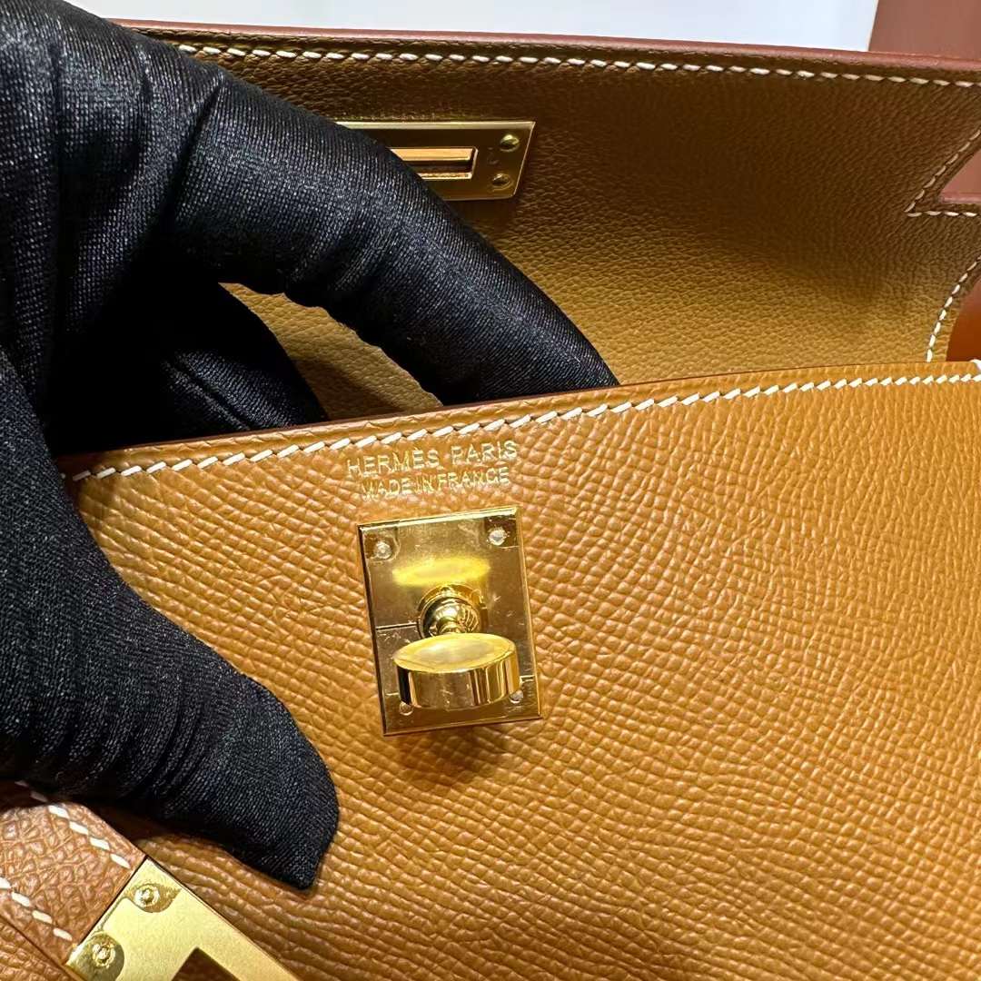 Hermès（爱马仕）Kelly Desordre Epsom Ck37 金棕色 金扣 20cm 全手工蜡线缝 Ghw
