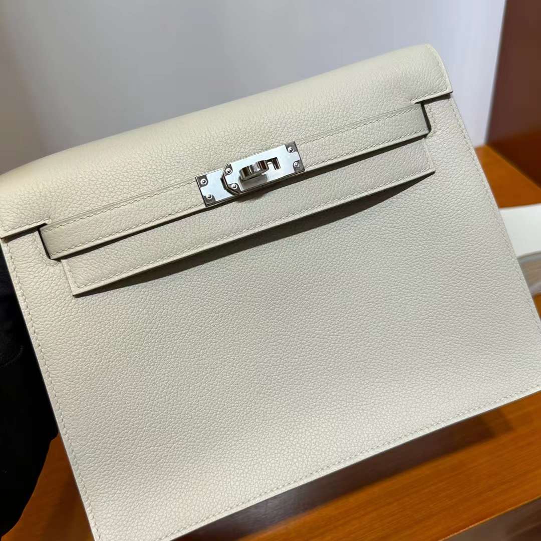 Hermès（爱马仕）Kelly danse 跳舞包 Evercolor Ck80 珍珠灰 银扣 22cm 全手工蜡线缝 Phw